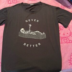 Black Graphic Tee with Skeleton Design